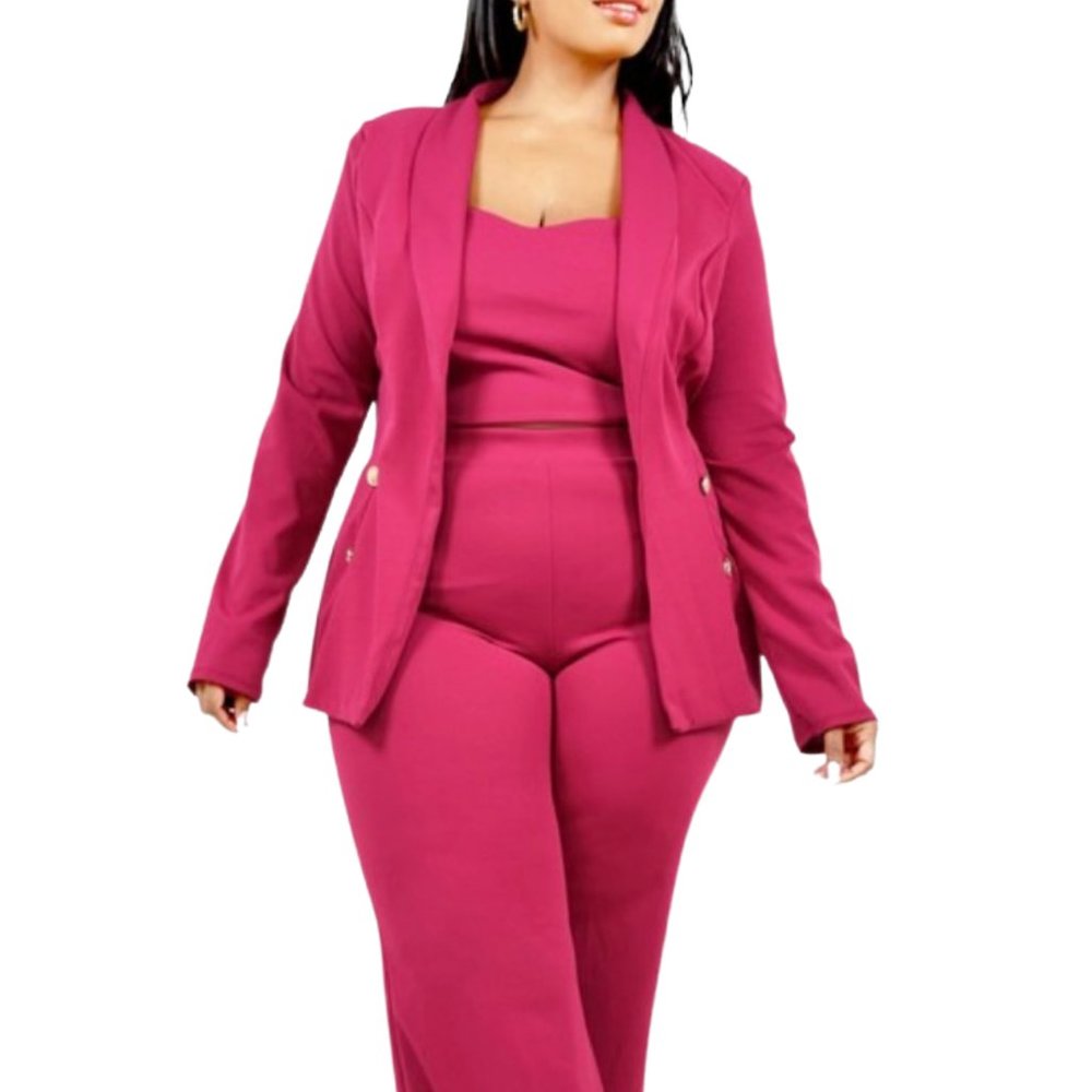 3 piece Magenta pants suit 1X - 3X